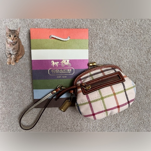 Authentic Y2K Coach Tattersall Coin Purse with Original Hang Tag and Wristlet - Picture 1 of 12
